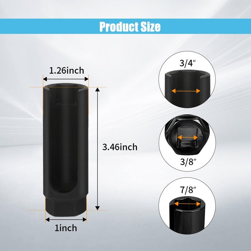 GLSOWEE Car Oxygen Sensor Socket with Side Wire Cutout, 3/8 Inch Drive ×7/8 Inch (22mm) with 3/4" Opening, Oxygen Sensor Offset Removal, Universal 6-Point O2 Installation Tool - Image 2